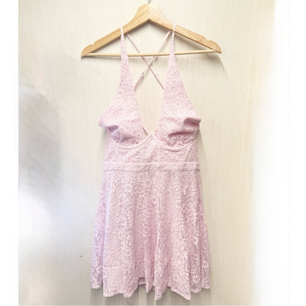 NWT For Love & Lemons Carmela Mini Pink Lace Halter Dress, Size‎ Large - Picture 3 of 11